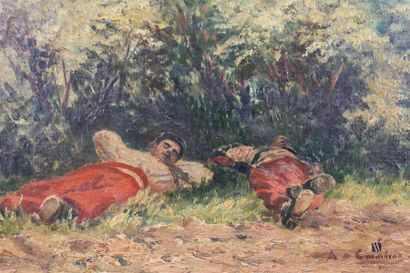 null A. CORALIS? (Late 19th - early 20th century)
Soldiers at rest 
Oil on panel
Signed...