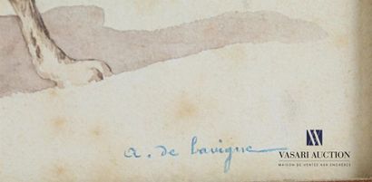 null DE LAVIGNE A.
Touareg on a camel
Watercolour on paper 
Signed bottom right 
(spots)...