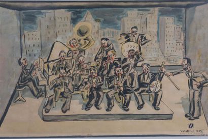 null JANSEN E. (20th century)
The orchestra 
Watercolour on paper 
Signed bottom...