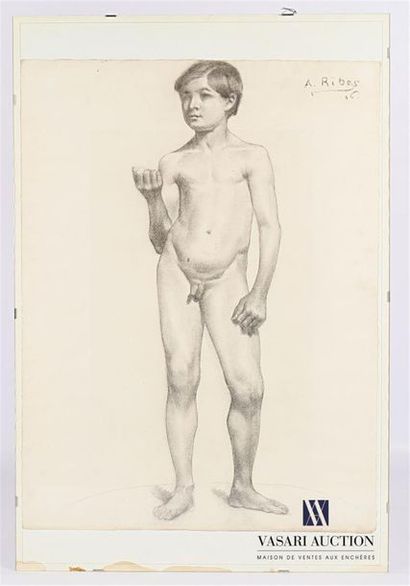 null RIBES A. (XIX-XXth century)
Young naked boy 
Charcoal on paper 
Signed and dated...