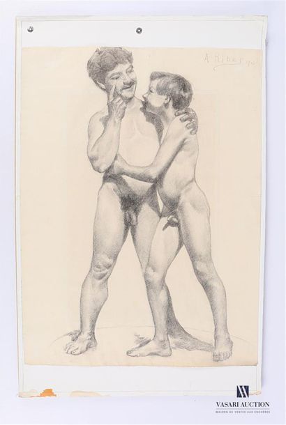 null RIBES A. (XIX-XXème siècle)
Jeunes garçons nus
Fusain sur papier 
Signé et daté...