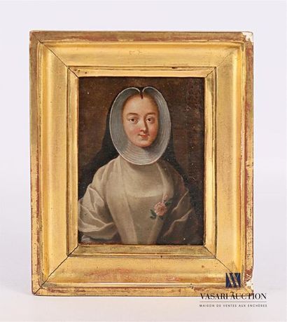 null French school of the 18th century
Portrait of a nun with a rose
Oil on canvas...