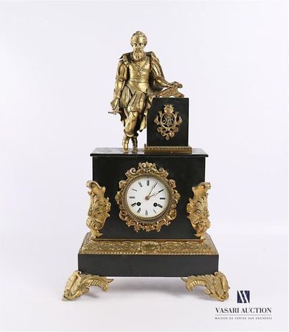null A marble and bronze bollard clock, the round white enamelled dial with Roman...