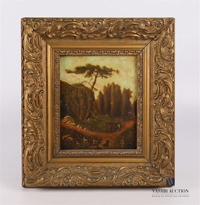 null French school of the 19th century
Landscape with ibexes
Oil on panel
18 x 15,56...