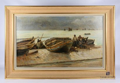 null G. RAVANNE Léon Gustave (1854-1904) 
Return from fishing
Oil on canvas
Signed...