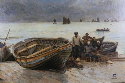 null G. RAVANNE Léon Gustave (1854-1904) 
Return from fishing
Oil on canvas
Signed...