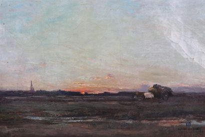 null SMITH Alfred (1854-1937) Twilight 
cart 
Oil on canvas
Signed bottom right
(restorations)
35...
