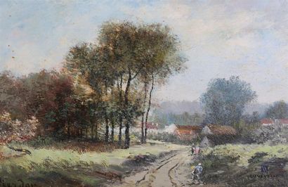 null PIERDON François (1821-1904)
Chemin vers le village
Huile sur panneau
Signée...