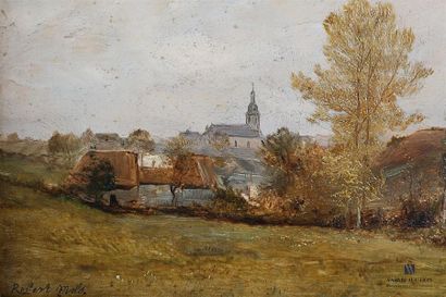 null French school of the 19th century
View of the village from the bell tower
Oil...