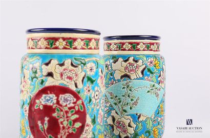 null LONGWY
Two earthenware vases with polychrome enamel decoration, one of which...