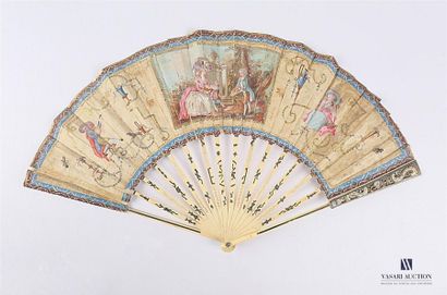 null Folded fan, the silk leaf painted in gouache and woven with golden and silver...