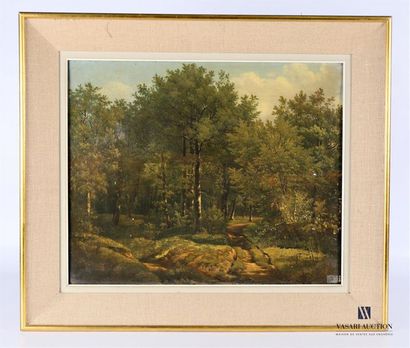 null Barbizon School (19th century) Forest
path
Oil on canvas
(a hole in the canvas,...