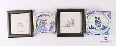 null NETHERLANDS 
A set of four earthenware tiles, two of which are in blue monochrome...