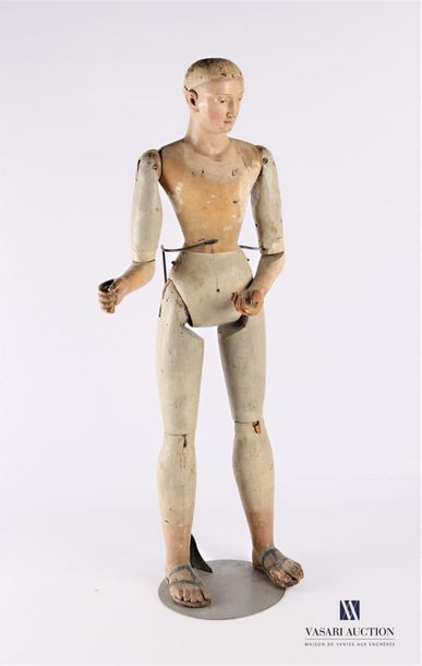 null Articulated processional mannequin made of painted wood, feet painted with 19th...