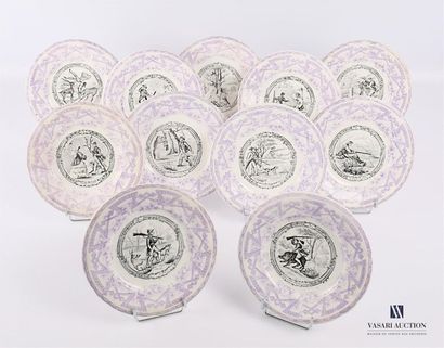 null T.M & Cie GRIGNY (Rhône)
Suite of eleven fine earthenware dessert plates with...