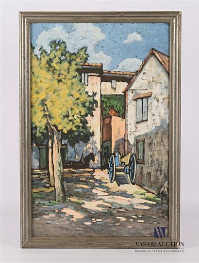 null French school of the 20th century
View of the village with Gouache cart 
on...