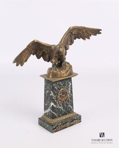 null Bronze subject depicting an eagle with spread wings resting on a sea-green marble...