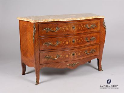 null Chest of drawers with curved front and sides made of rosewood veneer and inlaid...