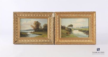 null REY H. (20th century) Lake
landscape - Fishing scene
Two oils on panel
Signed...