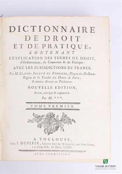 DE FERRIERE Claude-Joseph - Dictionnaire...