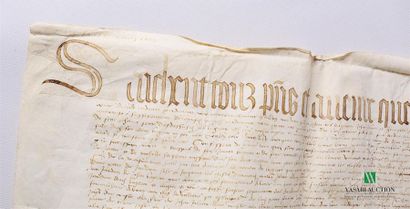 null Acte de partage de terres manuscrit, daté de 1513 et signé Duvant. 
Grande pièce...