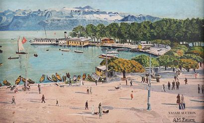 null FAURE A.M. (XXème siècle)
Vue de lac suisse animée
Huile sur carton 
Signée...