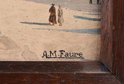 null FAURE A.M. (XXème siècle)
Vue de lac suisse animée
Huile sur carton 
Signée...