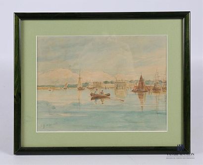null GRIPP R.G.
L'arrivée en barque
Watercolour on paper 
Signed and dated 1872 lower...