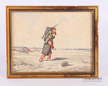 null CHEVRET Edouard (XIX)
L'entraide des soldats français
Watercolour on paper 
Signed...