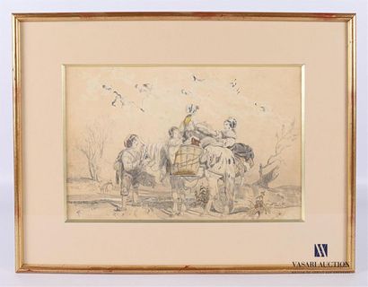 null French school of the 19th century Country 

scene Pencil and watercolor on paper...