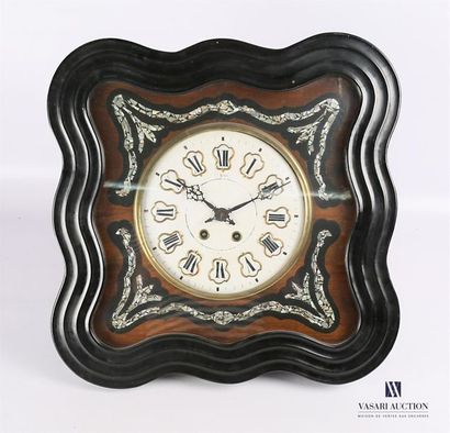 null Oeil de boeuf clock in natural wood and lacquered moulded wood with burgundy...