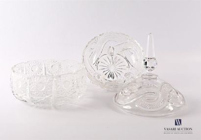 null Set comprising a moulded crystal covered compotier decorated with friezes and...