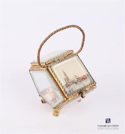 null Jewelry box simulating a basket, the frame in gilt brass, the glass sides with...