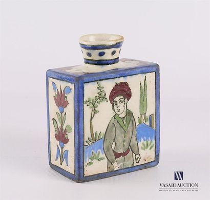 null TURKEY
Terracotta bottle of square shape, the body decorated in polychrome enamels...