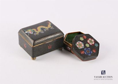 null ASIA
Lot including two boxes covered in cloisonné enamels, one hexagonal with...