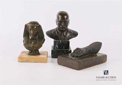 null Lot comprising a bronze pharaoh's bust in bronze with brown patina resting on...