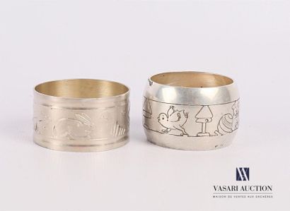 null Set of two napkin rings for children in silver plated metal, one decorated with...