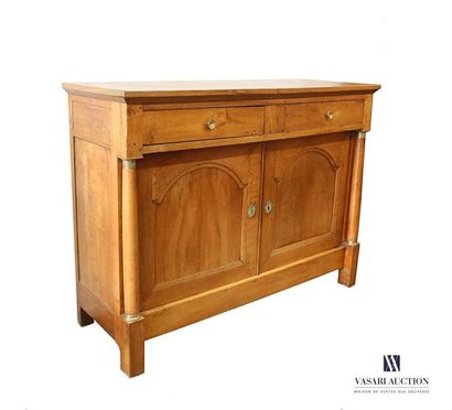 null An important molded natural wood sideboard, it opens on the front with two drawers...