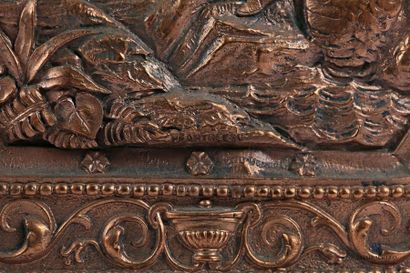 null Plaque en cuivre à décor en relief de l'union d'un roi et d'une jeune femme