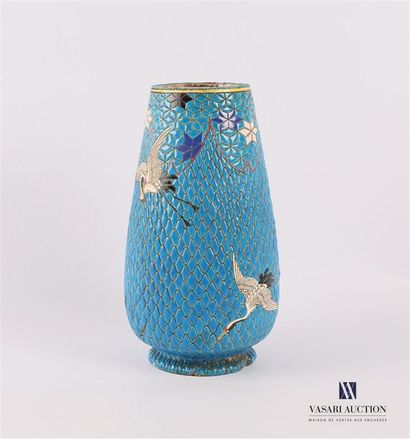 null JAPAN
Earthenware vase decorated in cloisonné enamels of wading birds and stars...