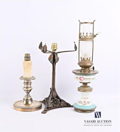 null Set of three lamp bases consisting of a silver-plated bronze lamp base, the...