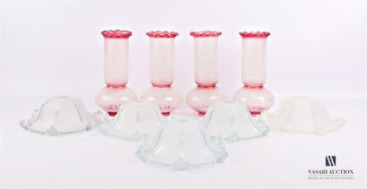 null Set consisting of five hexagonal glass tulips, the sandblasted sides with striated...