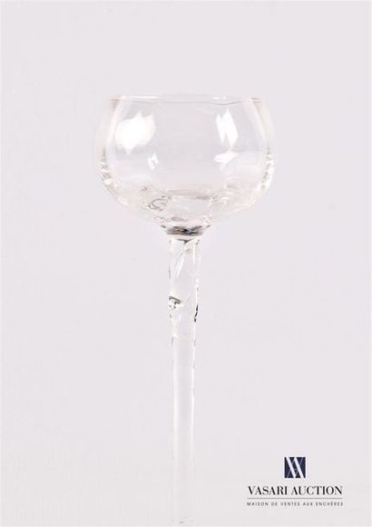 null Long legged blown glass, the goblet rests on a leg ending with two spherical...