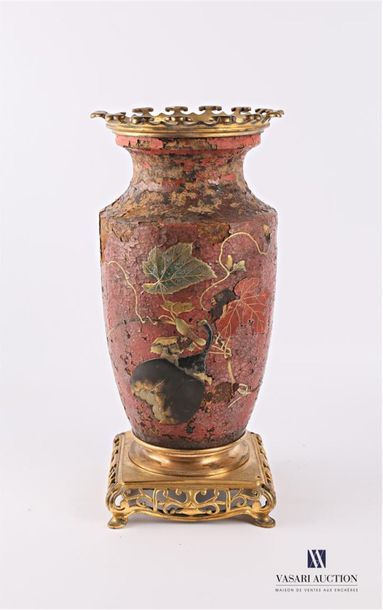 null Baluster-shaped oil lamp base in lacquered terracotta with polychrome decoration...