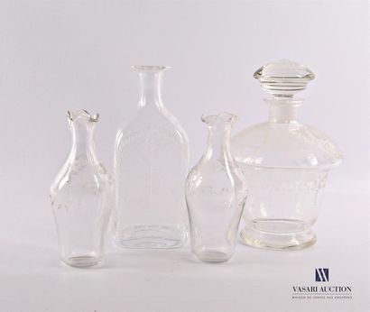 null Glass and crystal set comprising a pair of cruets with curved belly decorated...