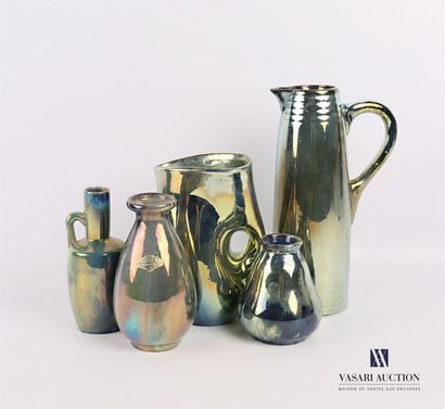 null RAMBERVILLERS 
Set in stoneware with iridescent reflections comprising a pitcher...