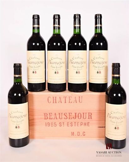 null 6 bouteilles	Château BEAUSÉJOUR	St Estèphe CB	1985

	Et. un peu tachées. N :...