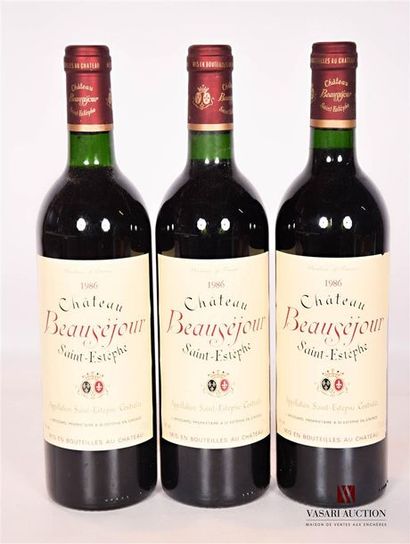 null 3 bouteilles	Château BEAUSÉJOUR	St Estèphe CB	1986

	Et. excellentes (1 léger...
