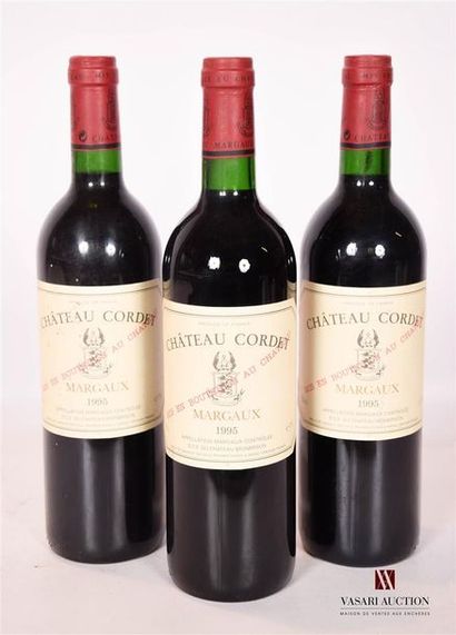 null 3 bouteilles	Château CORDET	Margaux	1995

	Et.: 2 à peine, 1 tachée. N : bas...