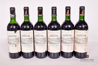 null 6 bouteilles	Château TOUR BICHEAU	Graves	1988

	Et. tachées, plus ou moins déchirées....